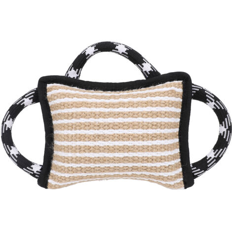 Biting Pad with 3 Strong Handles Jute Tear Resistant Interactive Play Dog Bite Tug Toy for Adult Dog Black