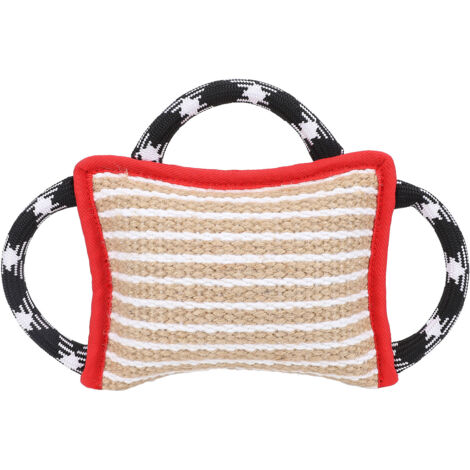 Biting Pad with 3 Strong Handles Jute Tear Resistant Interactive Play Dog Bite Tug Toy for Adult Dog Red