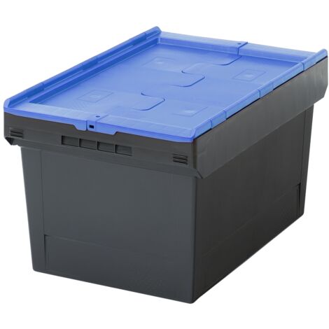 BITO Mehrwegbehälter MB Deckel/Bügel/Kufe / MBD64321 Eco Regranulat schwarz Deckel/St, Farbe: schwarz/blau