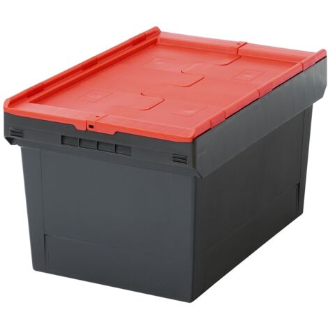 BITO Mehrwegbehälter MB Deckel/Bügel/Kufe / MBD64321 Eco Regranulat schwarz Deckel/St, Farbe: schwarz/rot