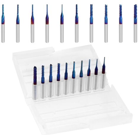 Bits de routeur CNC de fraise en bout Nano Blue Coat, tige de 1/8 pouces, paquet de 0,8 à 3,175 mm de 10 pour bois dur en fibre de carbone PCB SMT