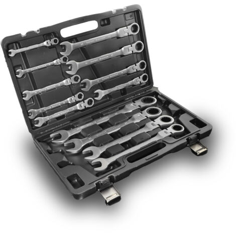 Bituxx 13 tlg. flexibles Ratschenringschlüssel Set  Cr-V Stahl  Gelenk-Ringmaulschlüssel mit Ratsche  8-32 mm  verstellbar  inkl. Koffer