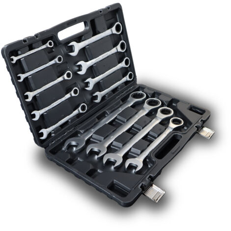 Bituxx 13-tlg. Ratschenringschlüssel Set  Ring-Maulschlüssel aus Chrom-Vanadium-Stahl  8–32 mm  mit Ratsche  im praktischen Kunststoffkoffer