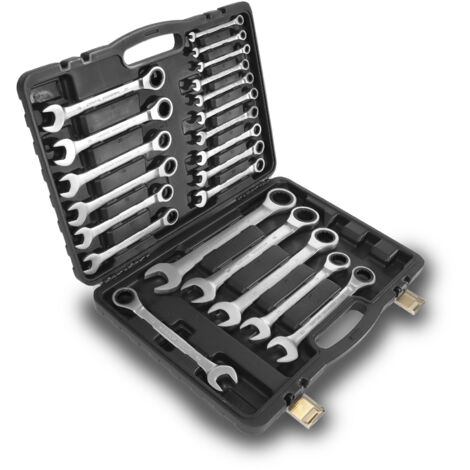 Bituxx 22-tlg. Ratschenringschlüssel Set  Ring-Maulschlüssel aus Chrom-Vanadium-Stahl  6-32 mm  mit Ratsche  im praktischen Kunststoffkoffer