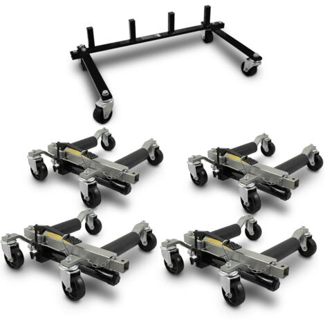 BITUXX 4 Stück PKW Rangierhilfe Rangierheber hydraulisch Wagenheber Auto Rangierroller Rangierheber belastbar bis 680 kg pro Rangierroller inklusive Transportständer