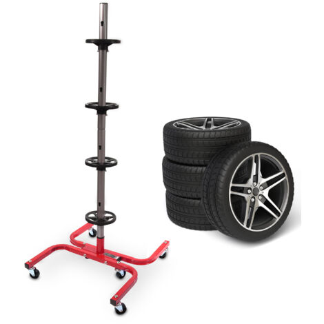 Bituxx Felgenbaum mit Rollen Stabiler Reifenständer für 4 Räder (bis 245mm) Autoreifen Aufbewahrung Reifenbaum Felgenständer aus Stahl, 150kg Belastung Rot