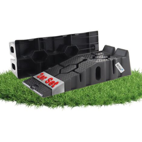 Bituxx Set PKW Auffahrbock Auffahrrampe Laderampe Rampe Auto Kunststoff PP mit Überrollschutz 90x33x22 cm 2,5 T