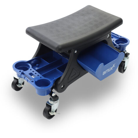 Bituxx Werkstatthocker mit Rollen Rollhocker 69x26x34 cm mit 4x 360° Rädern, 2x Bremse, 180 kg belastbar, Sitzhöhe 34 cm, Werkzeugablage & herausnehmbare Fächer