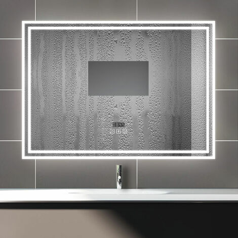 50/60/70/80/100/120/140/160cm LED 3 couleurs salle de bain miroir anti-buée bluetooth et horloge