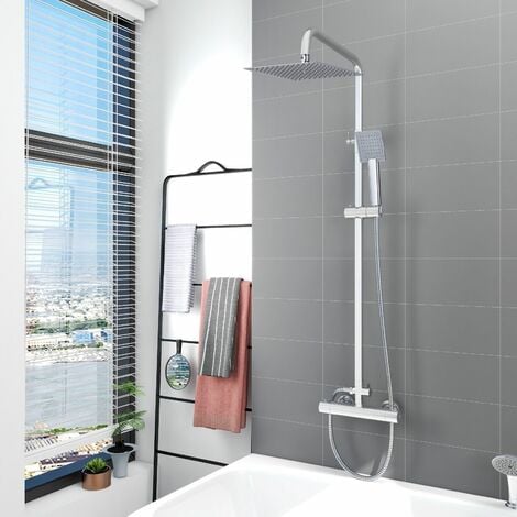 Biubiubath 250mm Thermostatic Faucet Shower Set Square Chrome Plated Double Head Exposed Valve