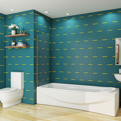 Biubiubath 300x1400mm Corner Fixed Bath Shower Screen Over Bath Square Cut