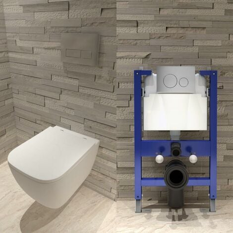 Biubiubath 5 In 1 Rimless Wall Hung Toilet Soft Close Seat 0.82M Concealed Cistern Frame Set