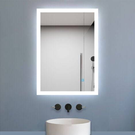 ACEZANBLE 500 x 700mm Backlit LED Illuminated Bathroom Mirror with Light Sensor + Demister - Biubiubath