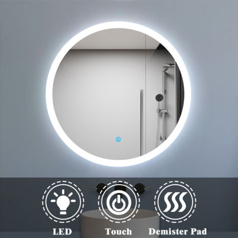 Biubiubath 600mm Round Bathroom LED Mirror with Lights Demister Touch Sensor