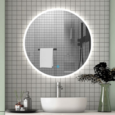 Biubiubath 600x500mm LED Bathroom Mirror with Lights Demister Touch Sensor Wall Mounted