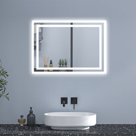 Biubiubath 600x500mm Rectangular Bathroom Mirror with LED Light Touch Switch