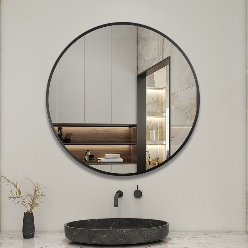 Biubiubath 50x50cm miroir rond noir mat encadré