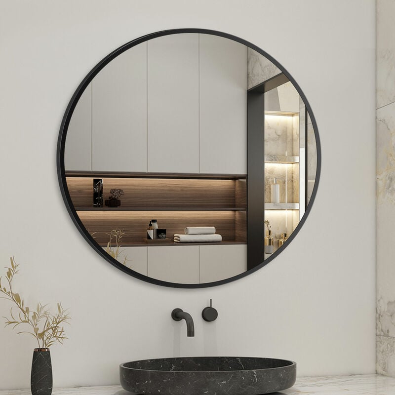 Biubiubath - 60x60cm miroir rond noir mat encadré