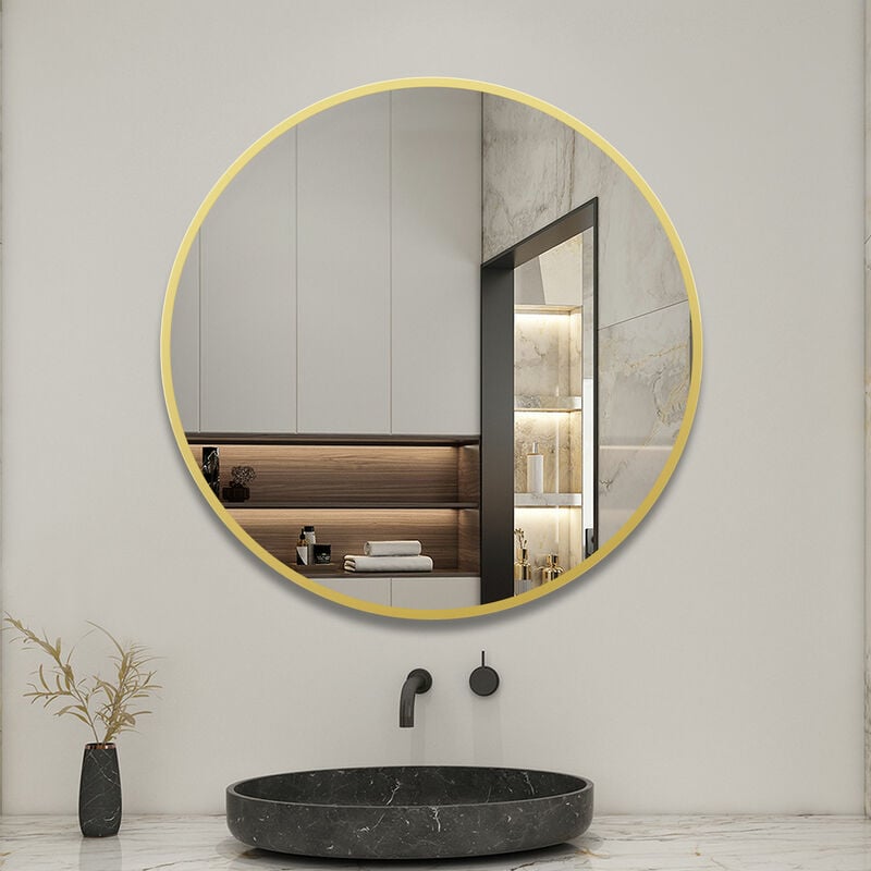 Biubiubath - 70x70cm miroir rond cadre doré mat