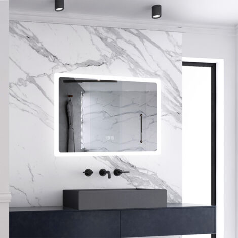Biubiubath 700 x 500mm Bluetooth Bathroom Mirror with Shaver Socket, Adjustable Lights, Demister Pad