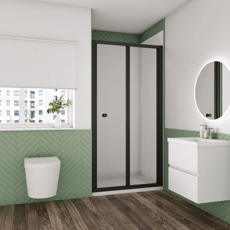 Biubiubath 700x1850mm Matt Black Frame Bifold Shower Door with 1200x700mm Shower Tray Waste