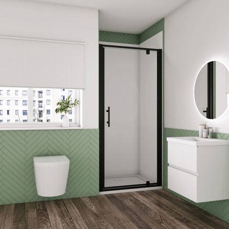 Biubiubath 700x1850mm Matt Black Frame Pivot Hinges Shower Door with 1400x700mm Shower Tray Waste