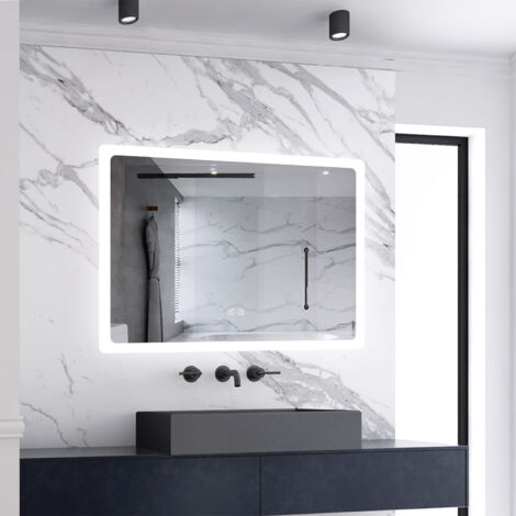 Biubiubath 800 x 600mm Bluetooth Bathroom Mirror with  Shaver Socket, Adjustable Lights, Demister Pad