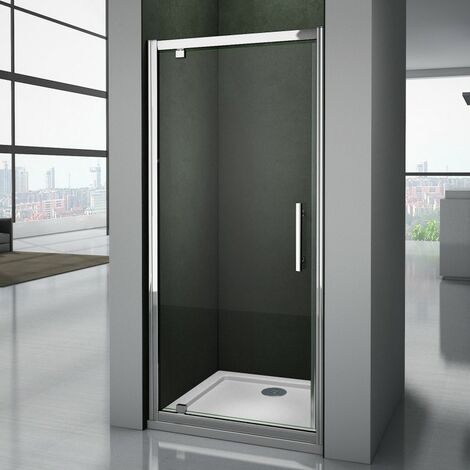 Biubiubath 800x1900mm Pivot Hinge Shower Door 5mm Safety Glass with 800x700mm Shower Tray Free Waste