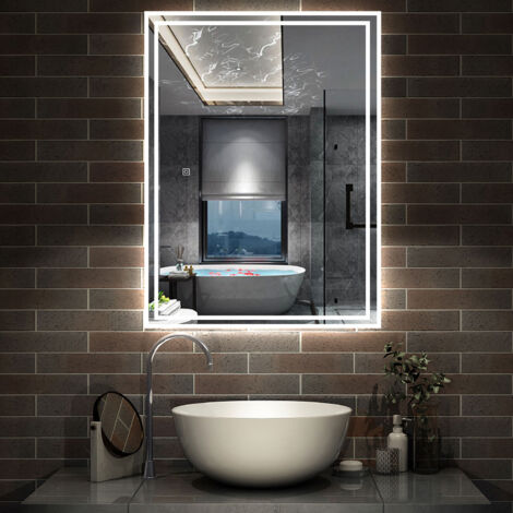 Biubiubath 800x600mm Bathroom Mirror with Shaver Socket LED Lights Demister Pad