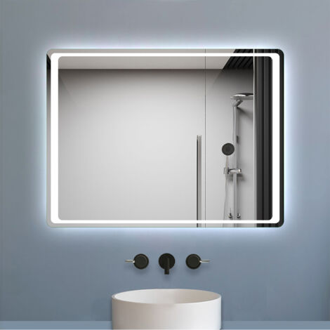 Biubiubath 800x600mm Illuminated Bathroom LED Mirror with Motion Sensor Switch Demister