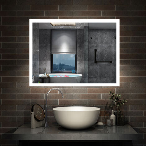 Biubiubath 800x600mm LED Bathroom Mirror with Shaver Socket 3 Lighting Modes Demister