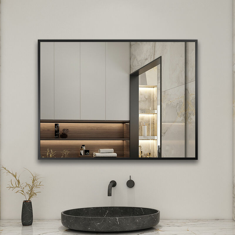 Biubiubath - 70x50cm Cadre carré miroir noir mat suspendu horizontalement et verticalement