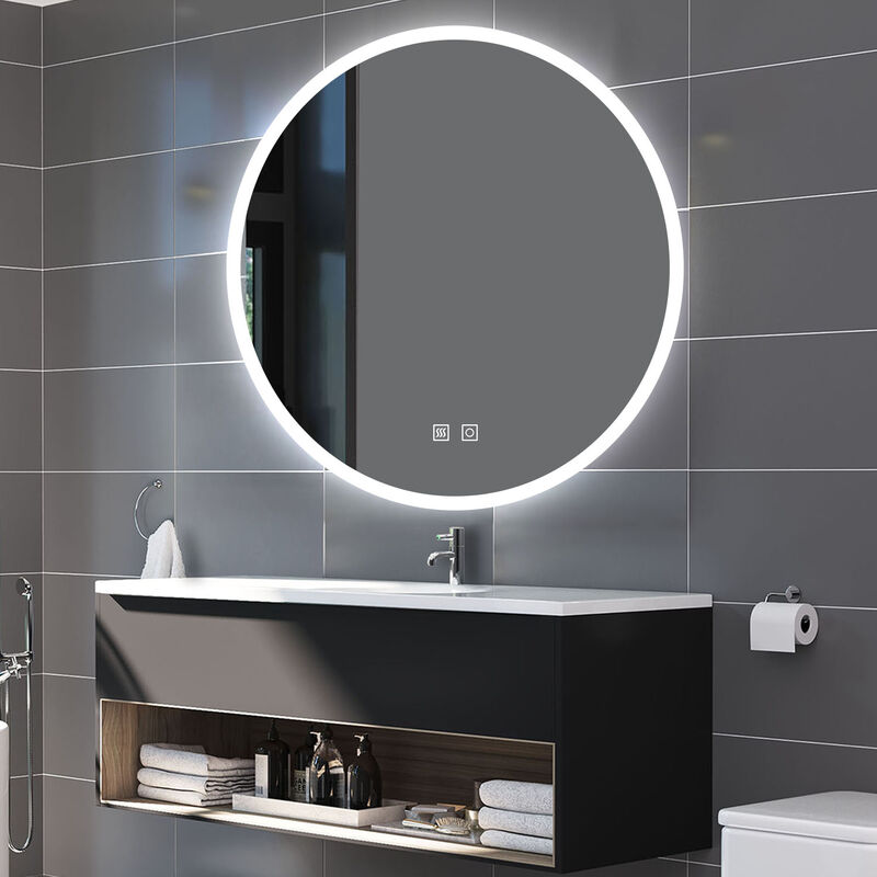 Biubiubath - 80cm Miroir salle de bain rond antibuée led avec 3 Temperature de couleur