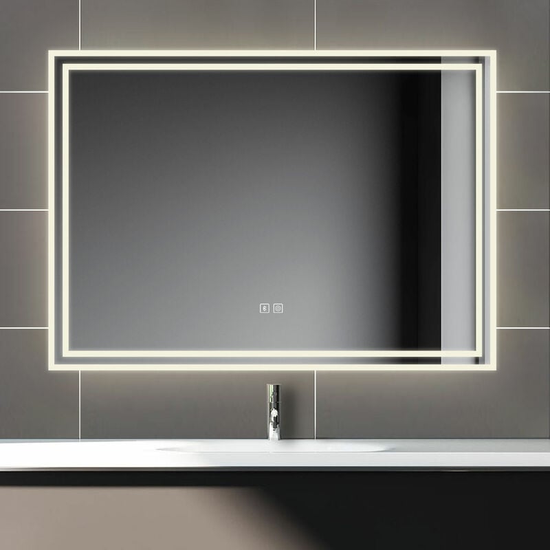 Biubiubath - 80x60cm Bluetooth led miroir salle de bain tricolore avec anti-buée
