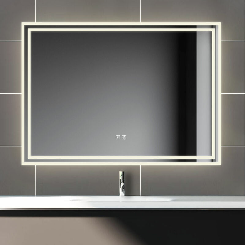 Biubiubath - 70x50cm Bluetooth led miroir salle de bain tricolore avec anti-buée