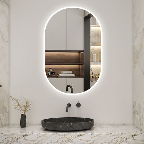 Biubiubath 900x600mm Oval Bathroom Mirror with LED Lights Demister Pad Memory Function