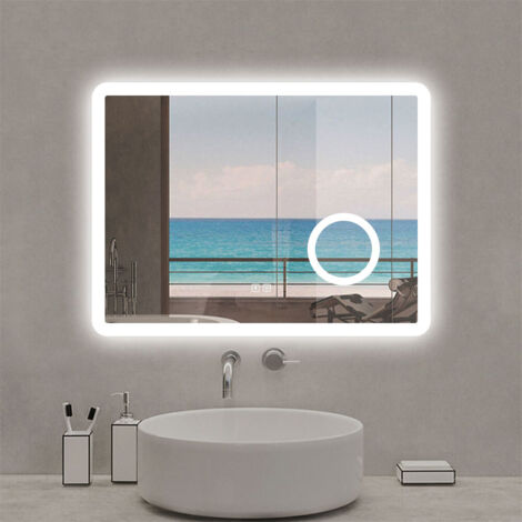 Biubiubath 900x700mm Bluetooth Bathroom LED Mirror with Shaver Socket,Wall Mounted Bathroom Mirror with 3x Magnifier Demister Touch Sensor