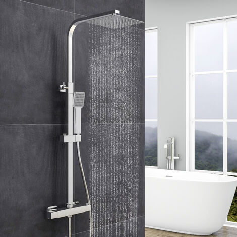 Biubiubath Bathroom Chrome thermostatic mixer Shower Set Square Twin Head Exposed Valve
