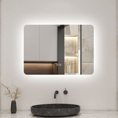 Biubiubath Bathroom LED Mirror 700x500mm Smart Bluetooth Bathroom Mirror with Shaver Socket, 3 Colour Lights, Anti-fog