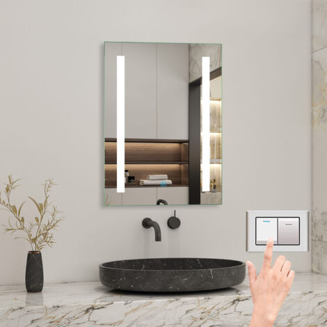 Biubiubath Bathroom LED Mirror with Shaver Socket 3 Color Lights,Wall Mounted Mirror 800x600mm