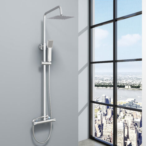 Biubiubath Bathroom Shower Mixer Thermostatic Set Twin Head Chrome Exposed Valve Square Set