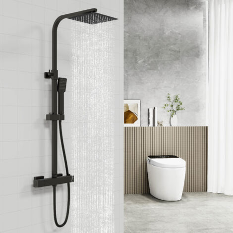 Biubiubath Bathroom Square Thermostatic Mixer Shower Matt Dual Head Rainfall Head Handset