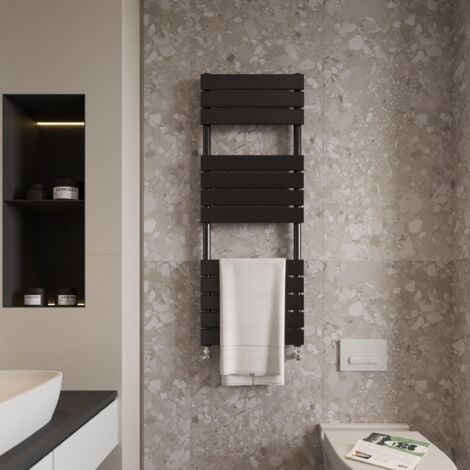 Biubiubath Black Flat Panel Heated Towel Rail Bathroom Radiator 1200x450mm