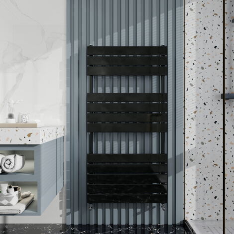 Biubiubath Black Flat Panel Heated Towel Rail Bathroom Radiator 1600x450mm