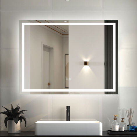 Biubiubath Bluetooth Bathroom LED Mirror with Shaver Socket 3 Lighting Modes 800x600mm Smart Bathroom Mirror with LED Light Demister