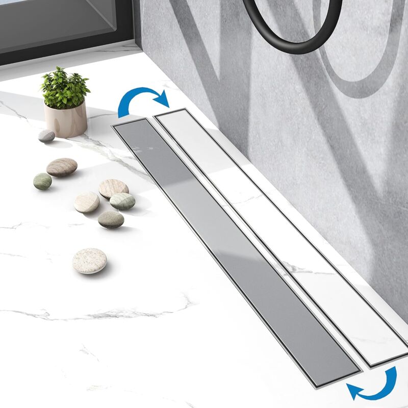 Caniveau de douche en 2 en 1 acier inoxydable, siphon douche italienne,réglable en hauteur bonde de douche:90cm - Biubiubath