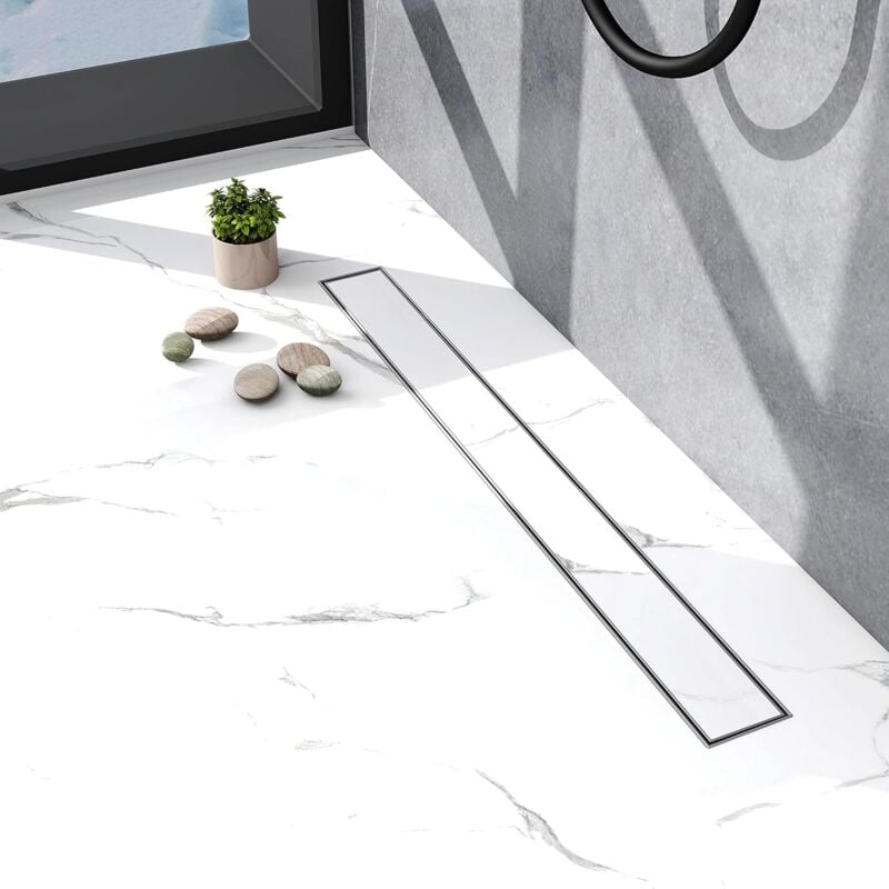 Biubiubath - Caniveau de douche en acier inoxydable 2 en 1, siphon douche italienne,bonde de douche-30cm