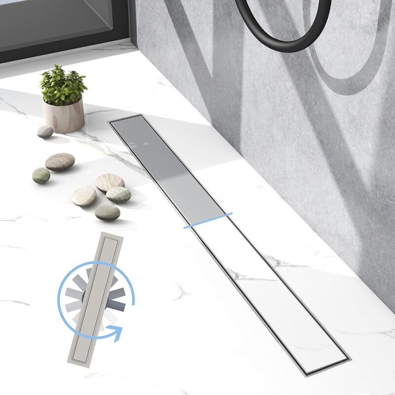 Biubiubath - Caniveau de douche en acier inoxydable 2 en 1 SUS304+ boîtier inférieur rotatif à 360°, siphon douche italienne,120cm bonde de douche