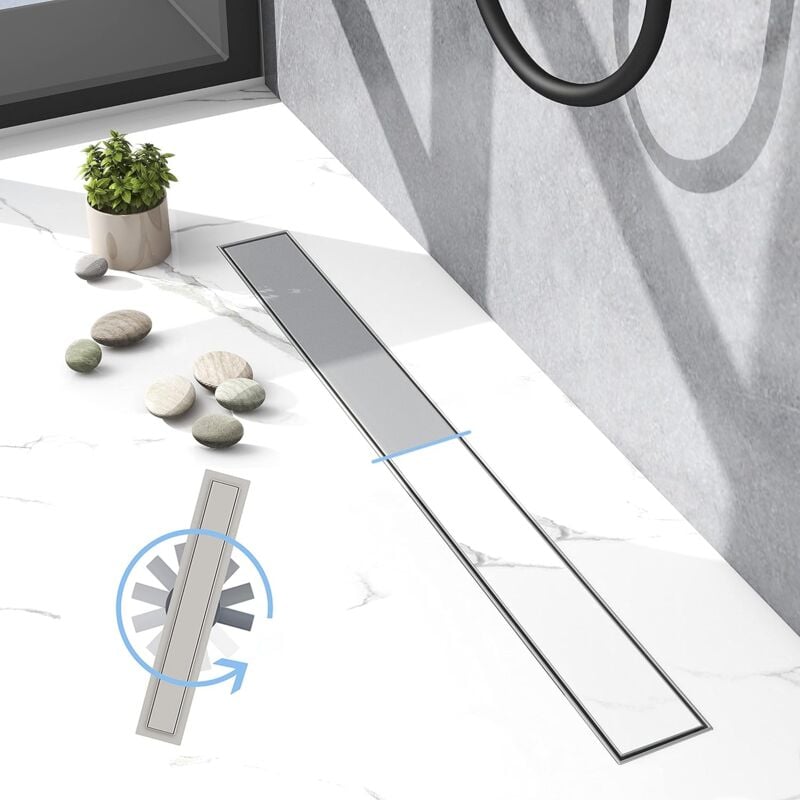 Biubiubath Caniveau de douche en acier inoxydable 2 en 1+360°, siphon douche italienne，bonde de douche-80cm