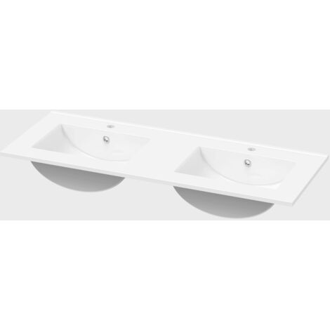 Biubiubath Céramique Vasque de Salle de bain，Lavabo rectangulaire，avec trou pour robinet + trop-plein, Dimensions : 121,5 cm (L) x 18 cm (H) x 46.5 cm (P), Blanc
